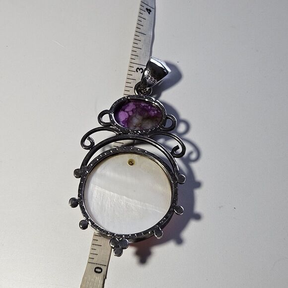 **Sale** Sterling Silver Mother Of Pearl And Purple Semiprecious Gemstone - Picture 6 of 10